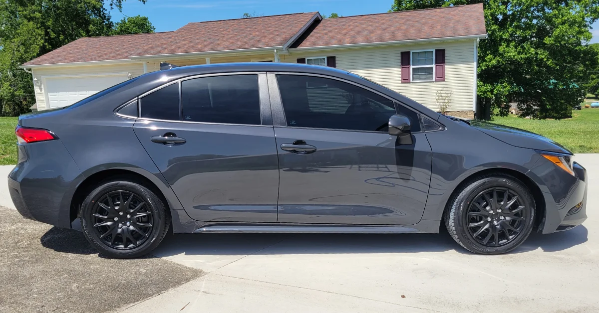 Shiny, clean exterior of a Toyota Corolla after a professional auto detailing service at Moonbow Auto Spa in Corbin, Kentucky.